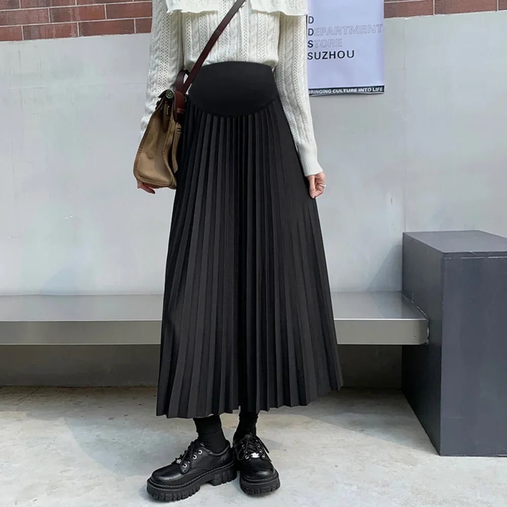 Bxoxo Maternity dress Pleated Thick Warm Maternity Skirts Elastic Waist Belly Casual Clothes for Pregnant Women Clothing Pregnancy