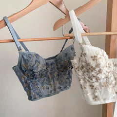 Bxoxo Three-dimensional embroidered bra sexy lace fish bone corset widened breasted with steel ring 2/1 half cup bralette underwear