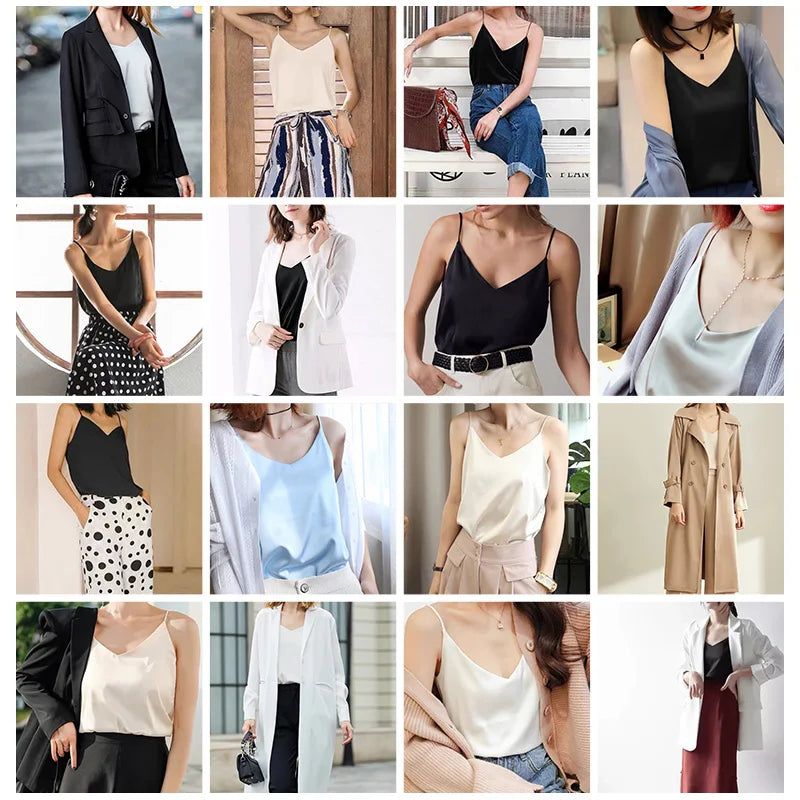 Bxoxo Spaghetti Strap Top Women Halter V Neck Basic White Cami Sleeveless Satin Silk Tank Tops Women'S Summer Camisole