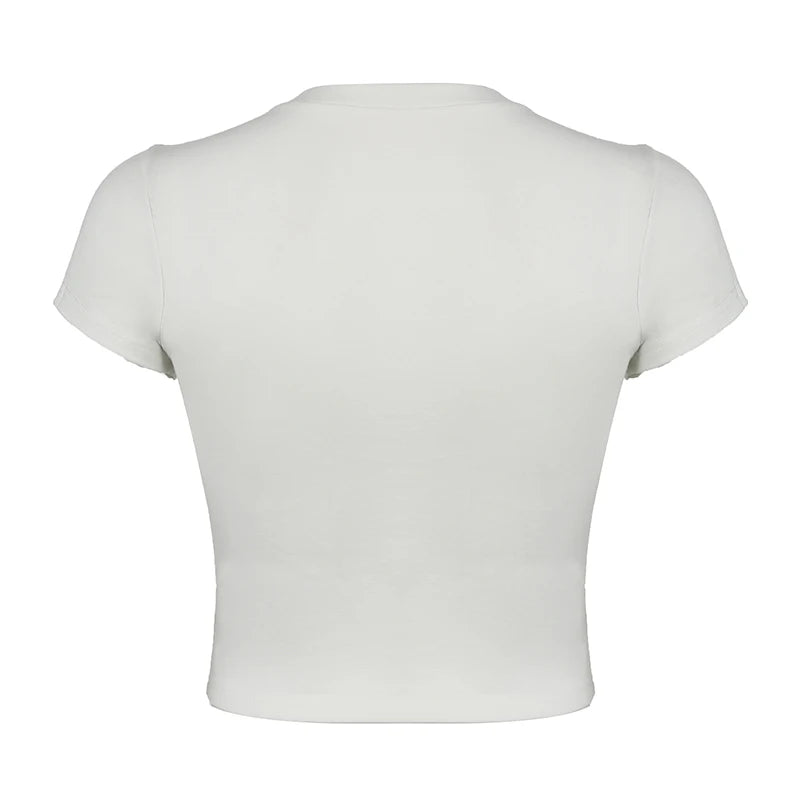 BXOXO Harajuku Animal Print Crop Top Basic White Short Sleeve Crewneck T-shirt Women Casual Slim-fitting Tees Lady y2k Vintage