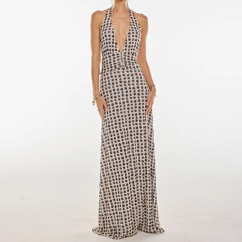 BXOXO Y2k Women Boho Floral Print Halter Maxi Bodycon Dress Summer Backless Ruffle Flowy Long Dress Beach Vacation Sundress