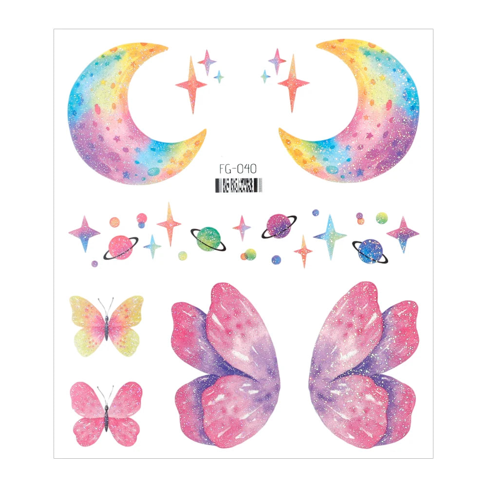 BXOXO 3D Fairy Butterfly Wings Shiny Tattoo Sticker Waterproof Eyes Face Body Art Fake Tattoos For Women Makeup Dance Music Festival