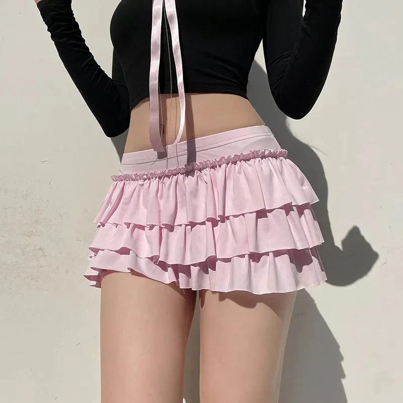 BXOXO Bow Sweet A-Line Skirts Women Sexy Slim Low-Waist Casual Mini Skirts Y2K Female Summer Fashion Streetwear All-Match Pink Skirts