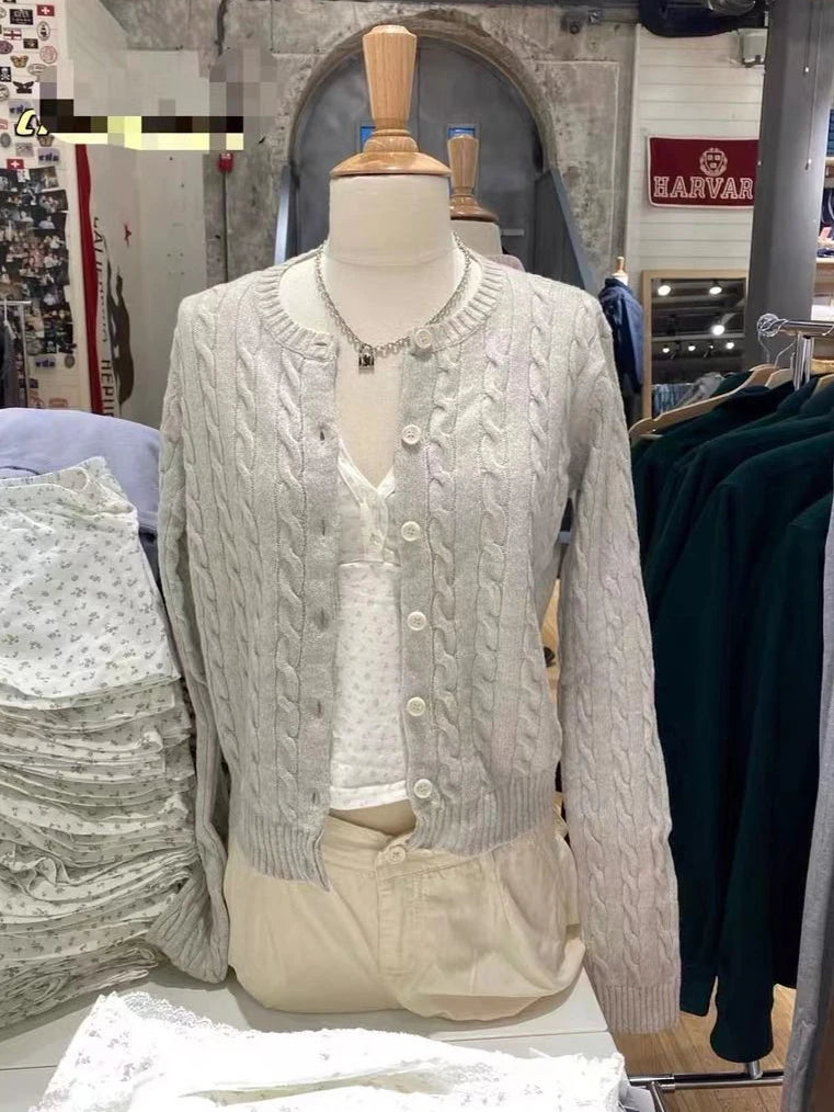 Bxoxo Flower Chic Cardigan Sweater Woman Round Neck Long Sleeve Single Breasted Cotton Outerwear Autumn Casual Loose Sweaters
