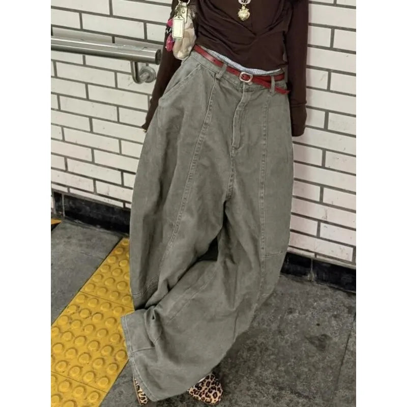 Bxoxo Y2K Vintage Women Cargo Pants Harajuku Oversized Wide Leg American Retro Pants Baggy Casual Summer Thin Trousers Gyaru