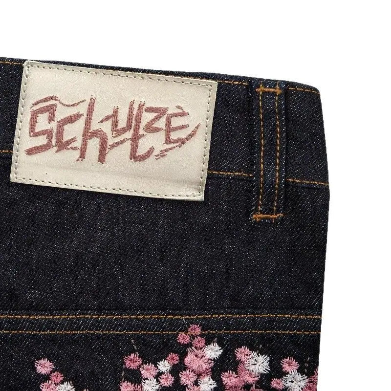 Bxoxo Y2k Vintage Plum Blossom Embroidery Women Jeans Harajuku Wide Leg American Style Denim Pants Baggy Hip Hop Streetwear