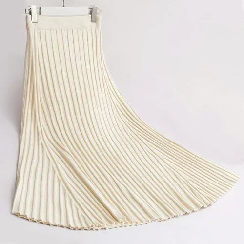 Bxoxo Winter Thickening Wool Blend Warm Maxi Long Rib Knitted Skirt Draping Large Swing Skirt