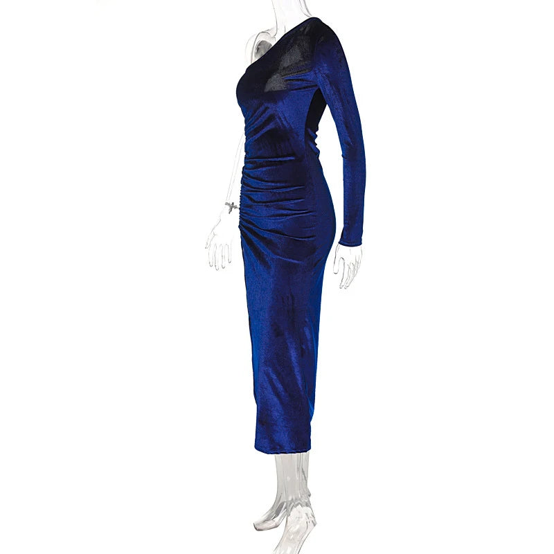 Bxoxo Women Elegant Long Sleeve Party Evening Velvet Bodycon Split Pencil Midi Dress 2024 Spring Autumn Clothes
