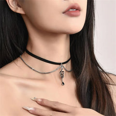 BXOXO Gothic PU Leather Choker Vintage Layered Clavicle Chain Necklace For Women Rock Snake Water Drop Acrylic Crystal Pendant Collar