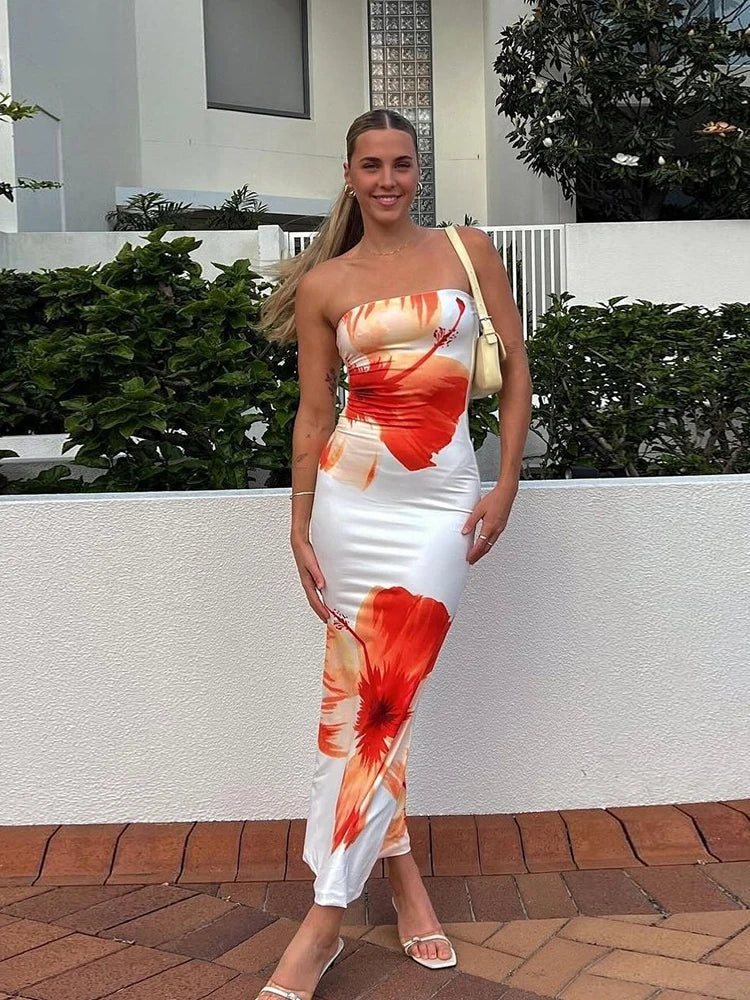 BXOXO Comfort Maxi Dress Women Print Flowers Sleeveless Backless Summer Trend Wrap Vacation Beach Party Temperament Vestidos