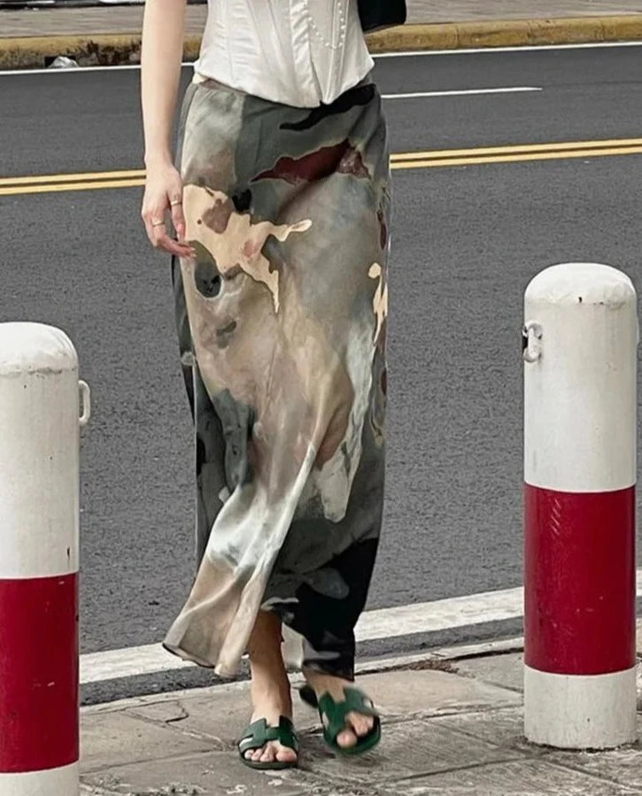  New Stylish Vintage Satin Women'S Long Skirt y2k Aesthetic Harajuku Straight Skirts Korean Fashion Clothes Summer