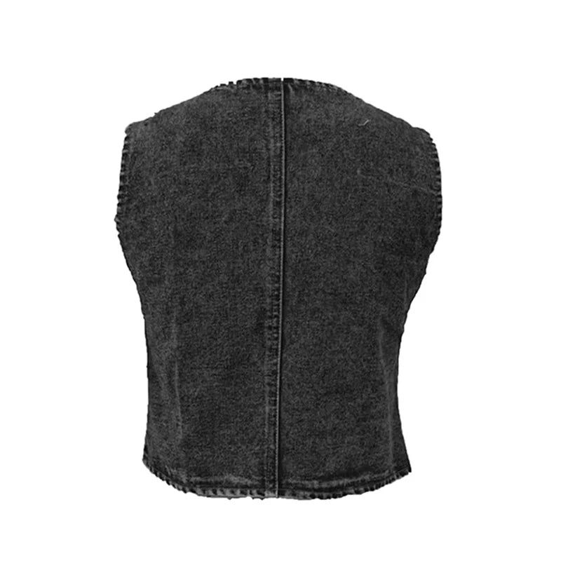 Bxoxo Denim Tank Tops for Women Summer Solid Color V Neck Single Breasted Sleeveless Jeans Vest y2k Waistcoat Streetwear