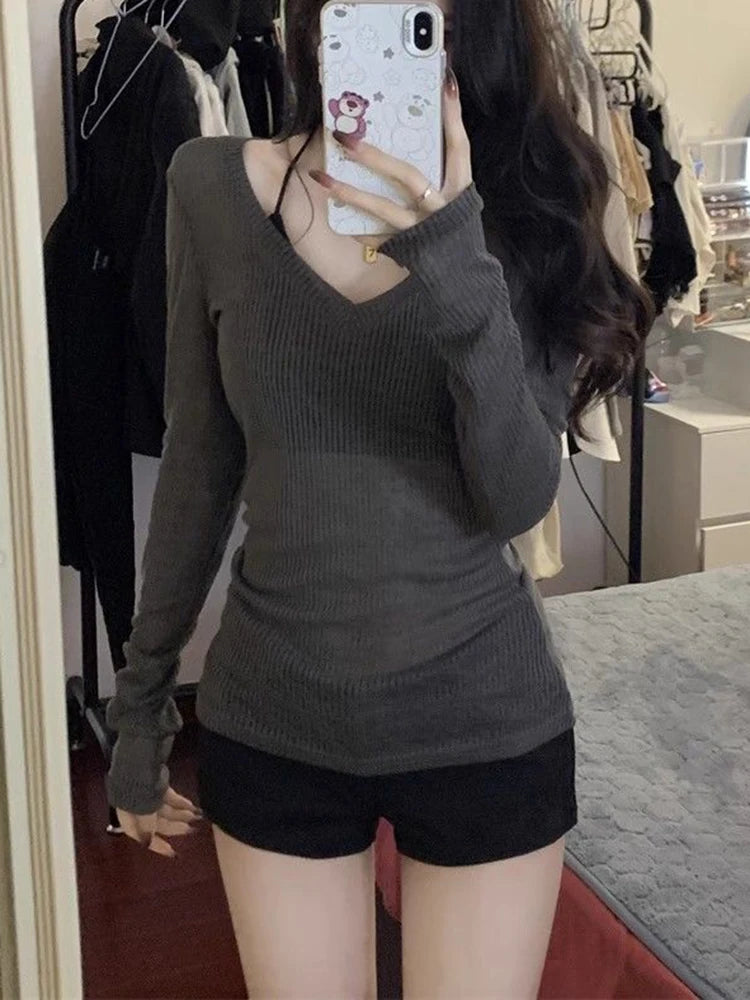 Bxoxo Women Long Sleeve T Shirt Thin Perspective Summer Solid Slim Casual Shirts Female Pullovers Basic Tee Y2k Clothes Streetwear Top