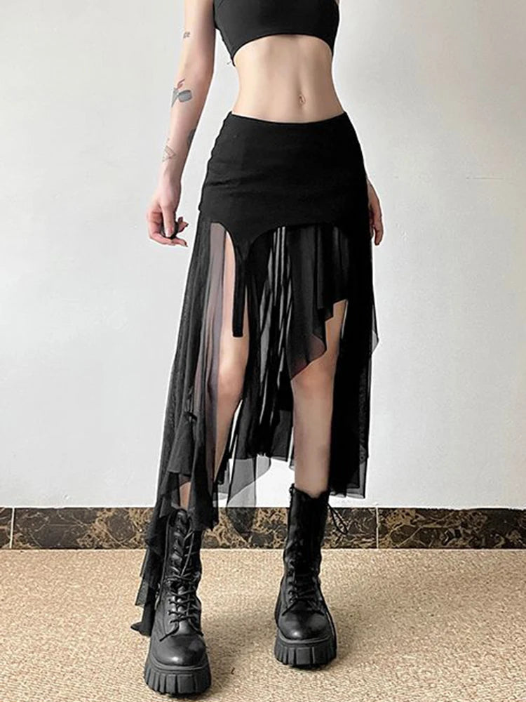 BXOXO Sexy Irregular Y2K Skirts Women Vintage American High Waist Slim Slit Long Skirt Casual Lady Streetwear Retro Summer Skirts