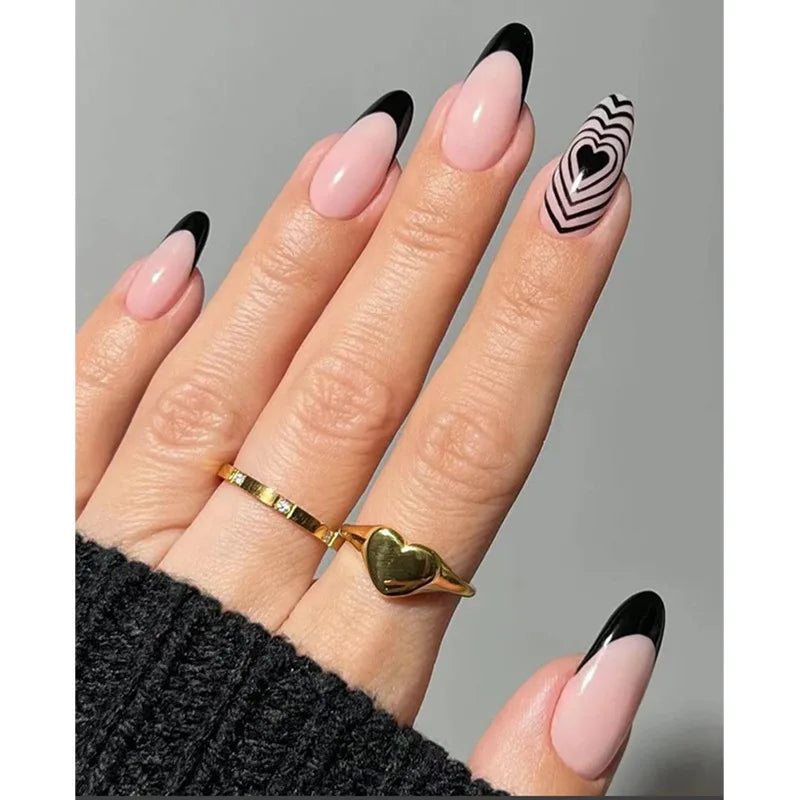 Bxoxo 24P French Oval False Nails Girls White Edge Design Nude Color Wearable Press on Nail Full Cover Short Acrylic Almond Fake Nails