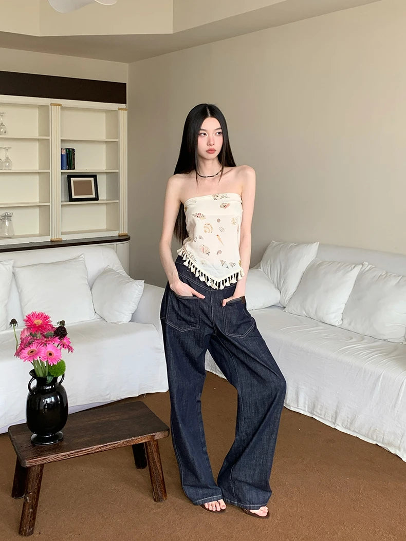 Bxoxo Ocean Seashell Vacation Summer Outfit 2 Pieces Set For Woman Tassels Tube Top And Skirt Set Beach Holiday Outfit 2025