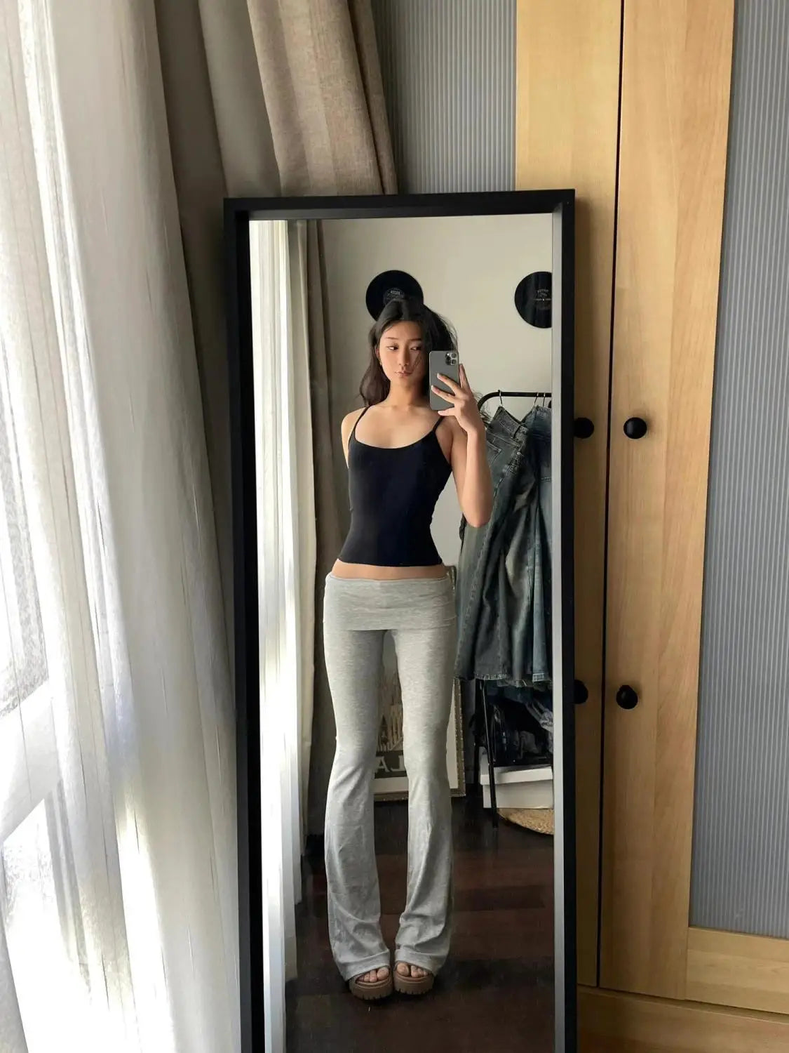 Bxoxo Gray High Waist Basic Flared Pants Solid Color Jogging Fitness Yoga Trousers Slim Korean Fashion Casual Streetwear Lady