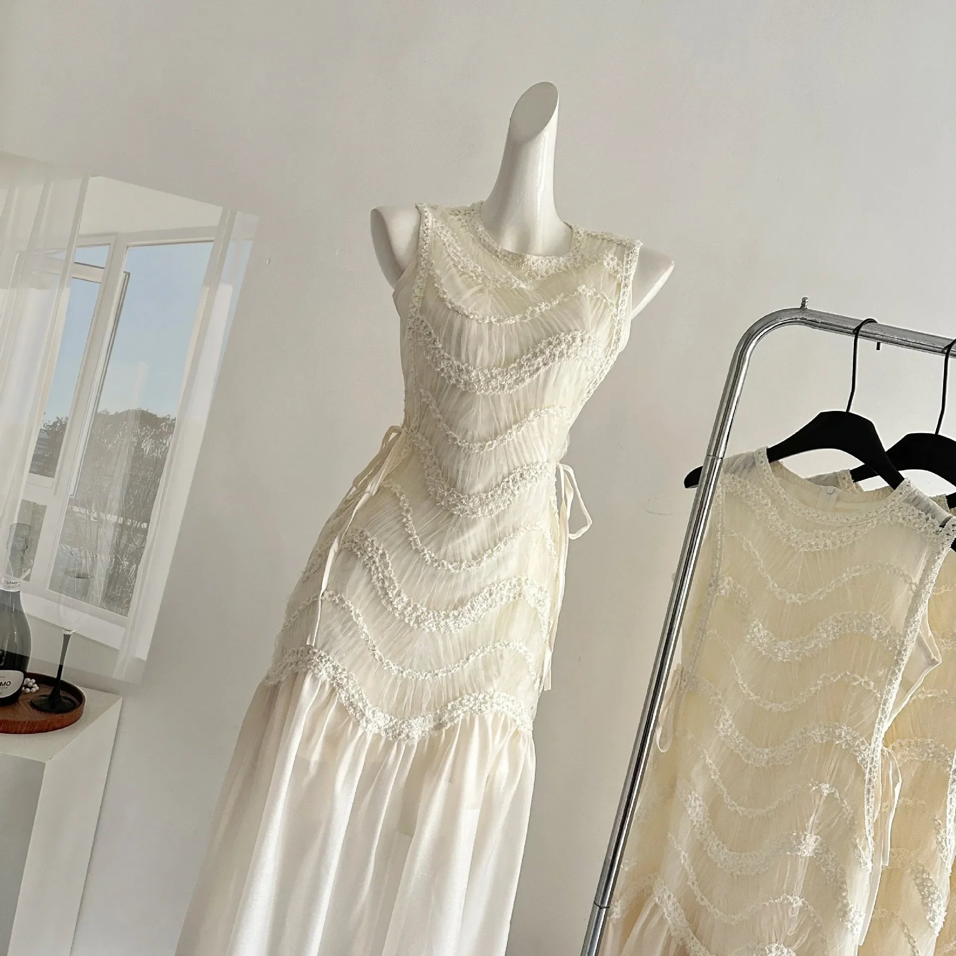 Bxoxo White Sleeveless Princess Style Dress Chinese Artistic Vintage Design Summer Fashionable Mini-Length Polo Collar Empire Waist