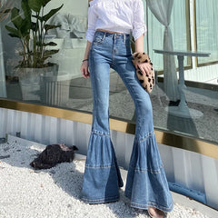 Spring and Autumn Light Color Flared Pants Women's Retro High Waist Splicing Loose Slim Wide Leg Denim Pants y2k jeans