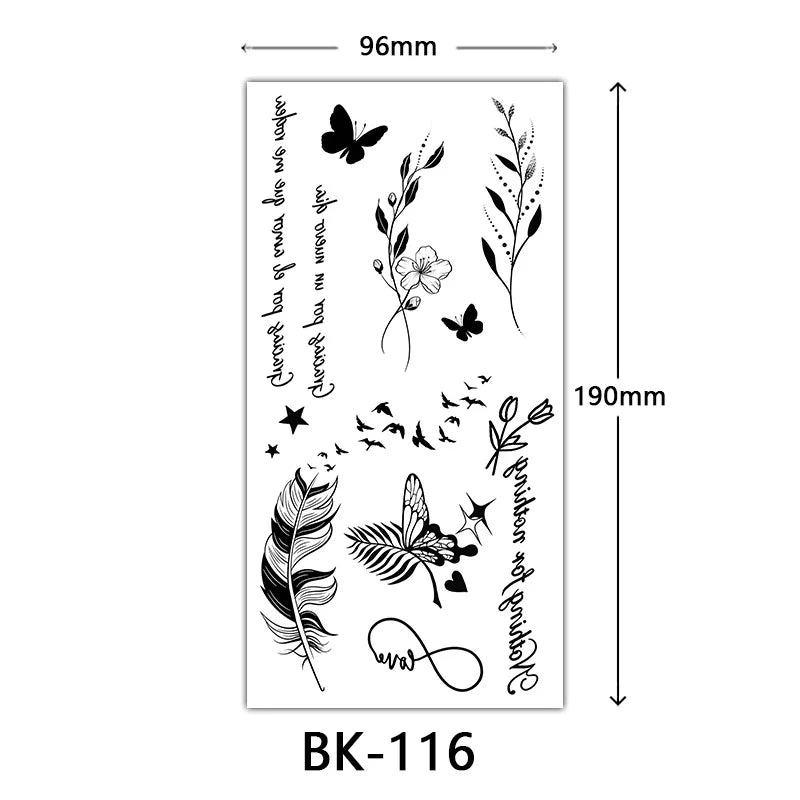 BXOXO Black Large Flower False Tattoo Sticker For Women Rose Peony Temporary DIY Water Transfer Tattoos Girls Hand back Body Art