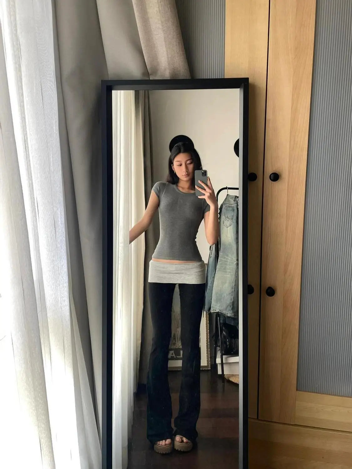 Bxoxo Gray High Waist Basic Flared Pants Solid Color Jogging Fitness Yoga Trousers Slim Korean Fashion Casual Streetwear Lady