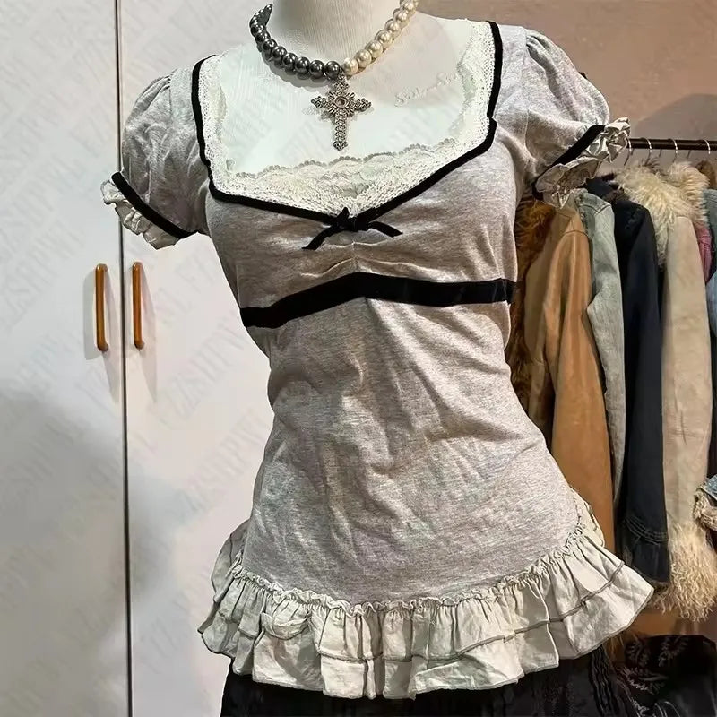 BXOXO Y2k Summer New Solid Sling Tops Kawaii Lace Bow Inside A Sling Vest 90s Aesthetics Crop Top Women Pink Tank Top Fashion Punk Top