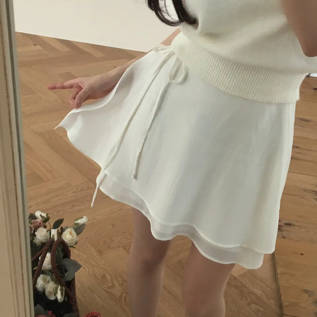Bxoxo Summer New Sweet Agel Bow Tie Versatile  Skirt High Waist Polyester Fiber Pleated ort Skirt for Young Women