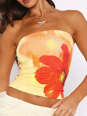 BXOXO Hottie Flower Print Strapless Tops Women Wrap Colorful High Elasticity Summer New Trend Daily Versatile Street Clothes