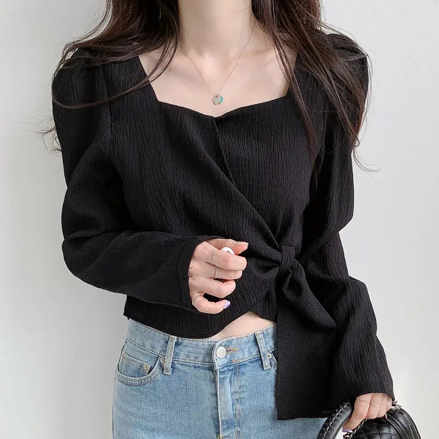 Bxoxo Tops for Women Elegant Social Clothes Korean Style Womens Shirt & Blouse Spring Long Sleeve White Chic Streetwear S Pretty Cute