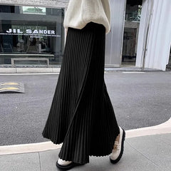 Bxoxo Winter Thickening Wool Blend Warm Maxi Long Rib Knitted Skirt Draping Large Swing Skirt