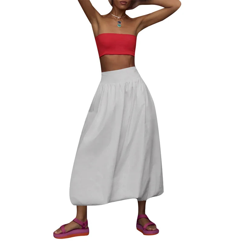 Bxoxo Skirts y2k Women Summer Elegant Solid Color High Waist Loose Fitting Long Bubble Skirt Office Ladies Skirts Streetwear