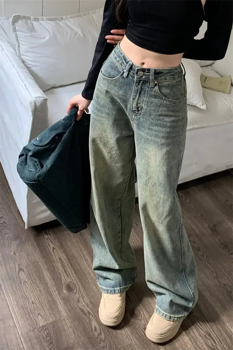Bxoxo Vintage High-waisted Slimming Jeans American Style Casual Bell Bottoms Versatile Straight-leg Long Pants For Women