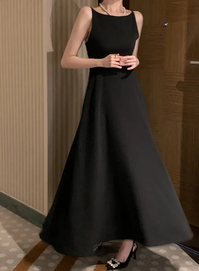 Bxoxo South korea Chic Gentle Sle Light Luxury off-Shoulder Advanced Design Sense  Sleeveless Long Versatile Dress