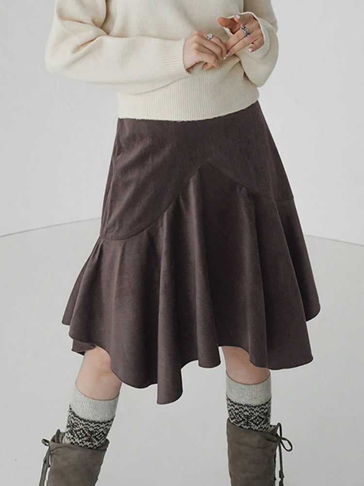 Bxoxo Vintage Straight Skirt Women Irregular High Waist Y2K Retro Casual Streetwear Knee-Length Midi Skirts Harajuku Korean