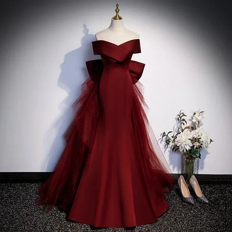 BXOXO Fashion Party Evening Dresses Women Sexy V-neck Off The Shoukder Weddding Prom Dresss Mesh Bow Bodycon Fishtail Vestido