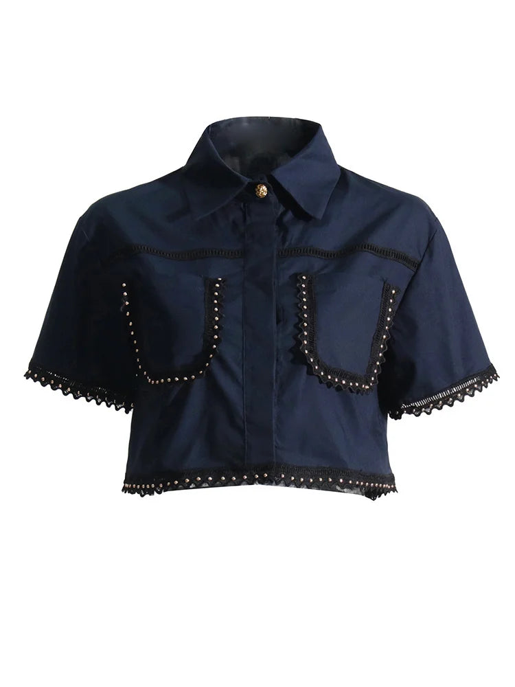 Bxoxo Elegant Two Piece Sets For Women Lapel Short Sleeve Tops High Waist A Line Pleated Skirts Solid Set Female Summer 2023