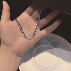 BXOXO Hip Hop Silver Color Butterfly Necklace Vintage Crystal Butterfly Thick Chain Choker Necklace For Women Rock Street Jewelry