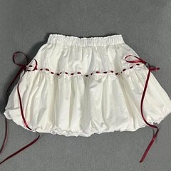 Bxoxo White Lace Up Mini Skirt Women Summer High Waist All Match Bud Skirts Y2K Korean Sweet Preppy Patchwork A Line Skirts New