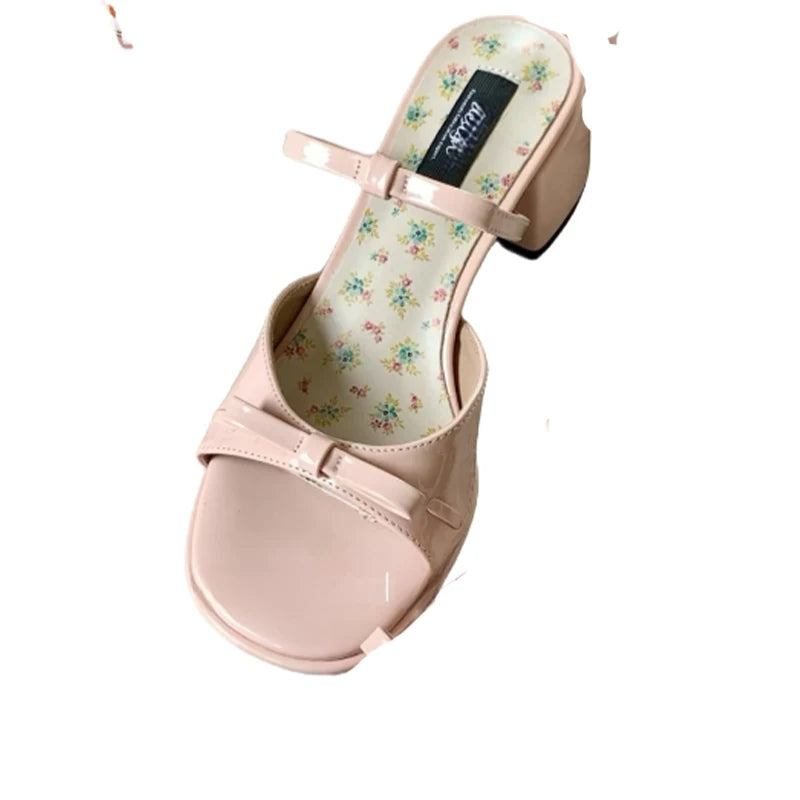 BXOXO High Heels Women Slippers Bow Chunky Heeled Shoes Dress Fashion Woman Sandals 2025 New Designer Pumps Luxury Sandalias De Mujer
