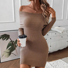 BXOXO Women's New Spliced Fashionable Solid Color Slim Fit Casual Long Sleeved Knitted One-piece Collar Dress