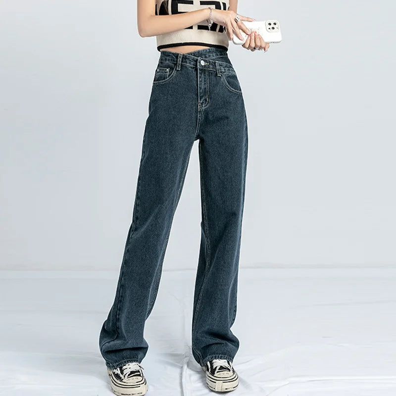 Bxoxo 1970s Retro Crossbody High-waist Slimming Drag-on Straight-crotch Long Pants Women Summer Cotton Material