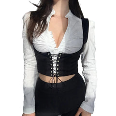 BXOXO Vintage Women Bustier Corset Underbust Lace-up Suspender Crop Tops Cami Vest Waist Bodyshaper Tank Cummerbunds Y2K