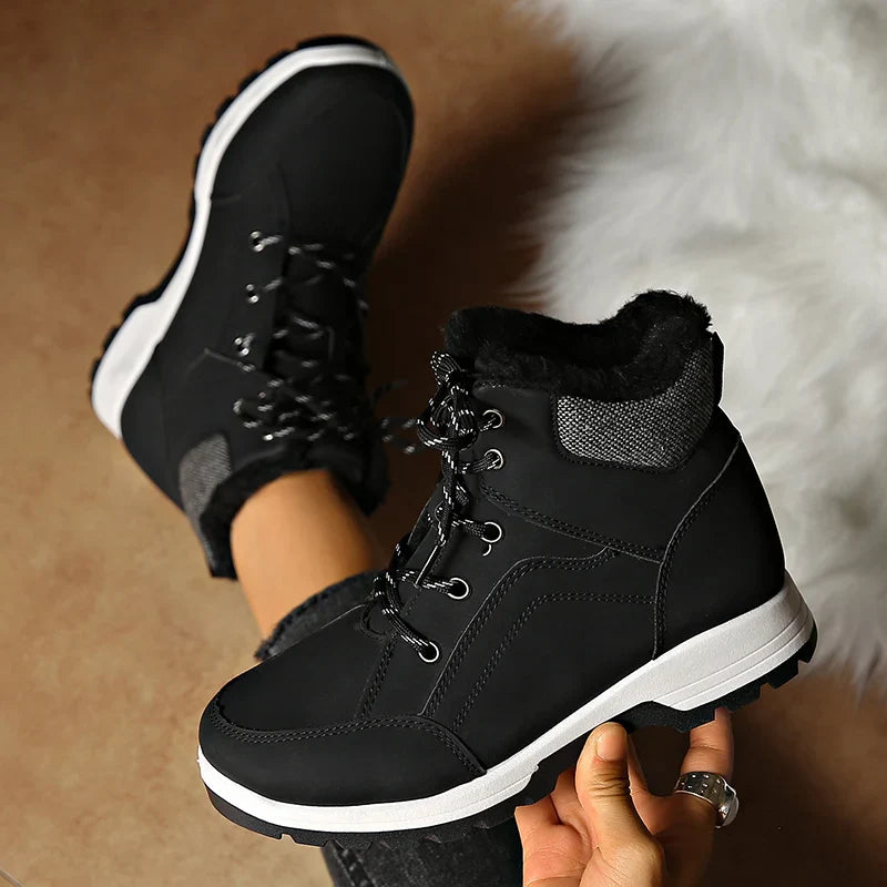 BXOXO Women Lace Up Thick Sole Warm Snow Boots New Winter Fluffy Cotton Padded Shoes Ladies Waterproof Non Slip Platform Sneakers