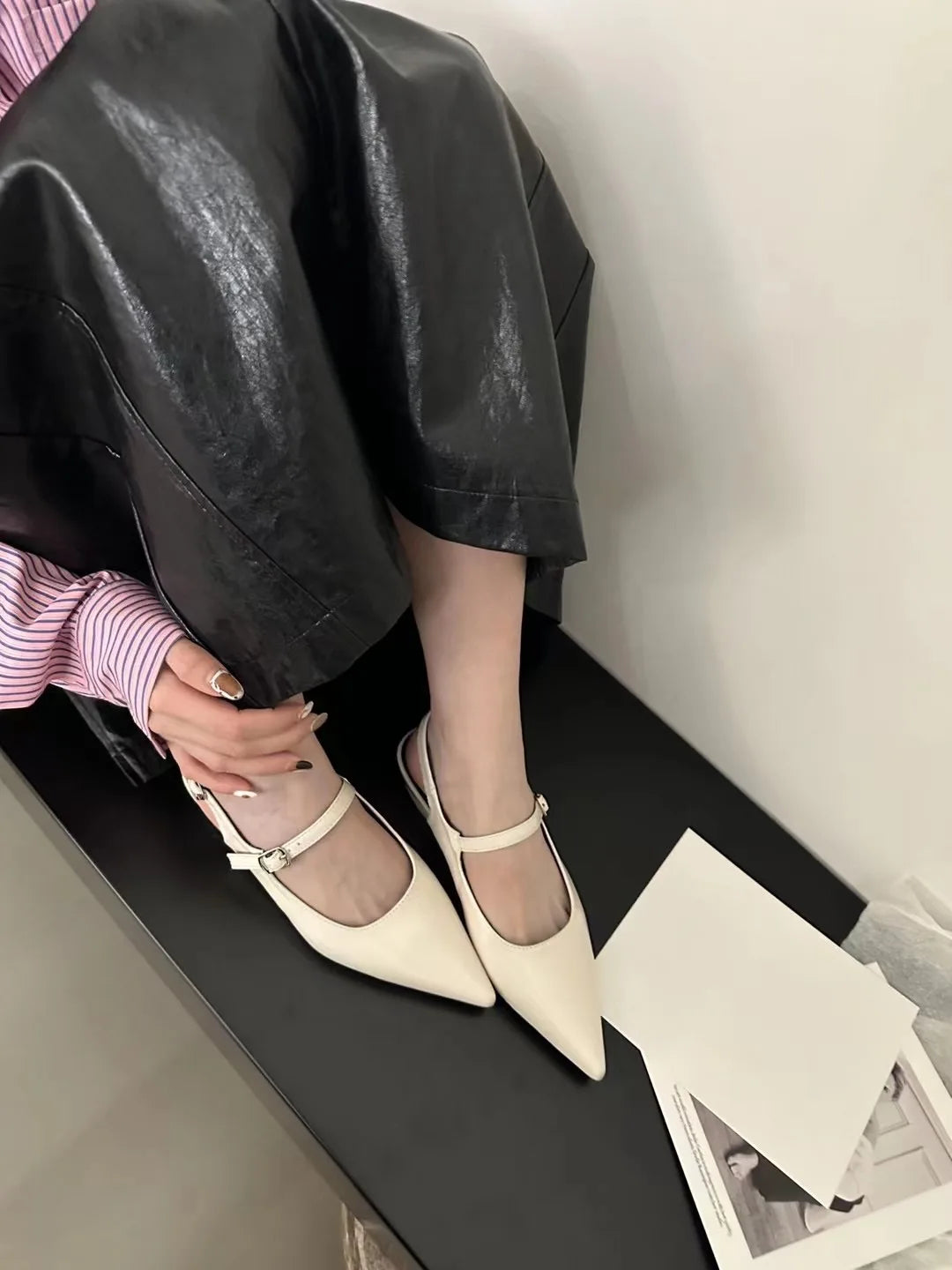 BXOXO Open Shoes Heel Low Sandals Woman Leather Shallow Mouth Suit Female Beige Soft All-Match Low-heeled Comfort Black Closed Girls P