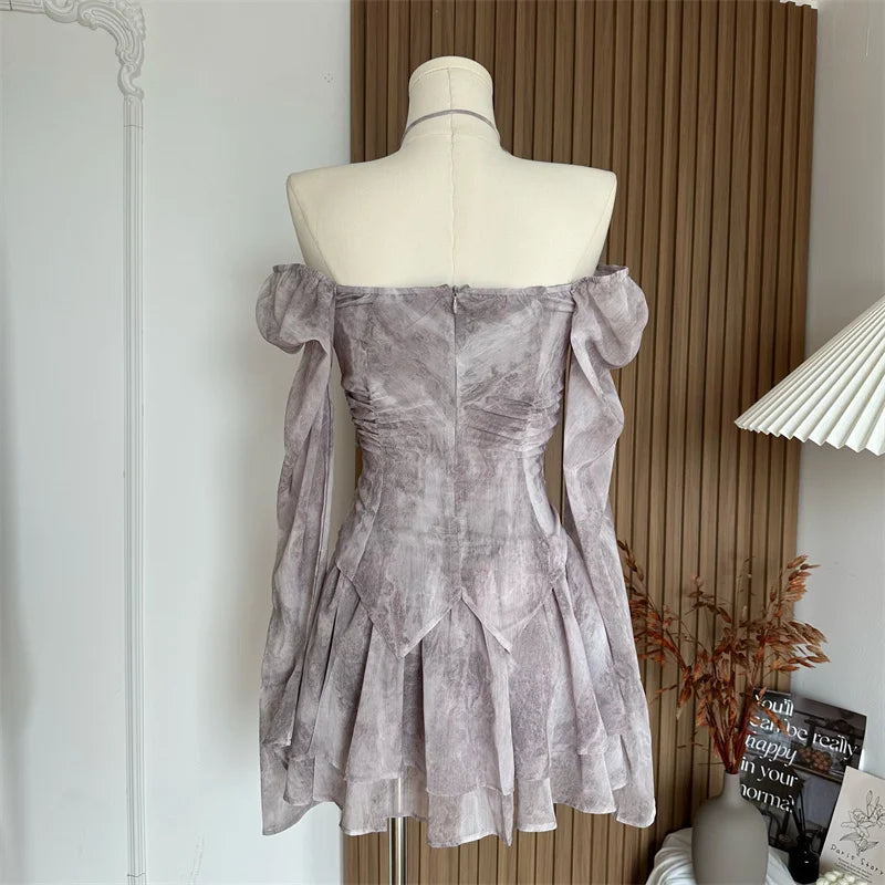 Bxoxo Women A-line Luxury Dress Elegant Long Sleeve Mini Evening Dress Harajuku Vintage 90s Y2k One Piece Frocks 2000s Clothes Autumn