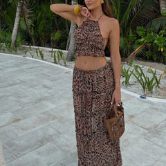 BXOXO 2 Piece Skirt Set for Women Lace Up Back Tank Tops Tie Up High Waist Long Skirts Outfits Fairy Vacation Cottage Dress