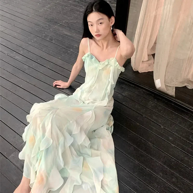 BXOXO French Style A- Line Dress Slimming Beach Vacation Halter Long Skirt Summer Wear Sleeveless Design Sensation Women's Clothing