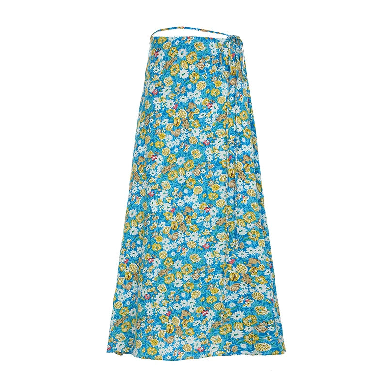 BXOXO Simple Prairie Chic Floral Prints Women Straight Long Skirts All-Match Fashion New Spring Summer Skirts