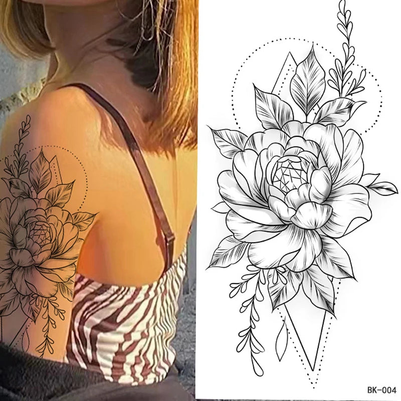 BXOXO Temporary Rose Flower Skin Tattoo Stickers Removable Blossom Flase Tattoos for Apart arm and shoulder Neck Back Flower Tattoos