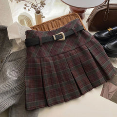 BXOXO Vintage Plaid Skirt Women Preppy Style Kawaii Pleated Skirt Korean Fashion Autumn Winter A-line Streetwear Mini Skirts